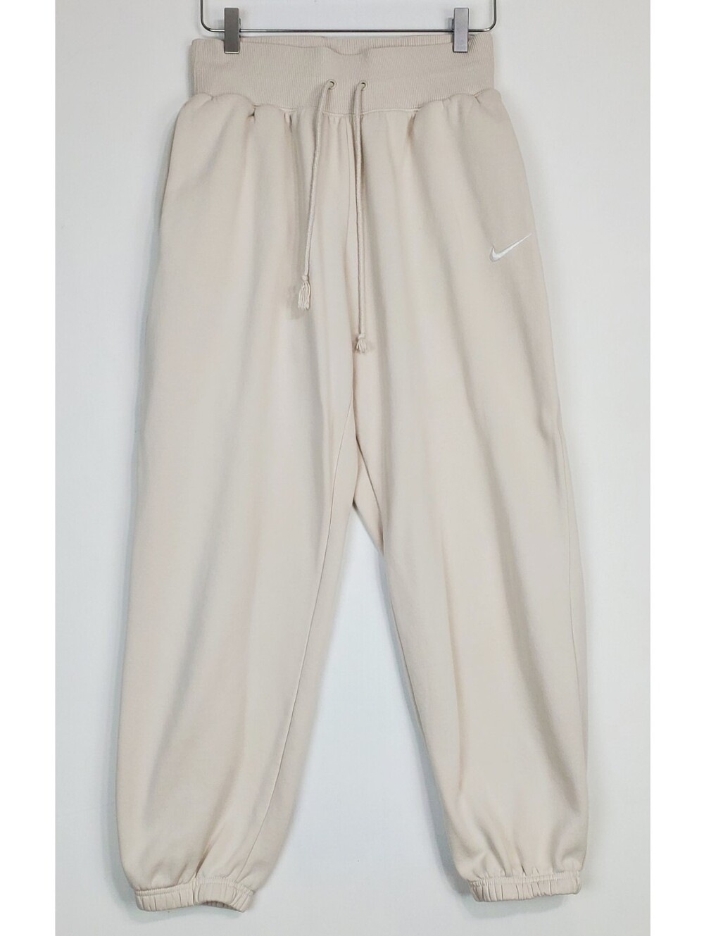 Nike womens small fleece jogger pants beige embroidered logo vintage y2k pockets